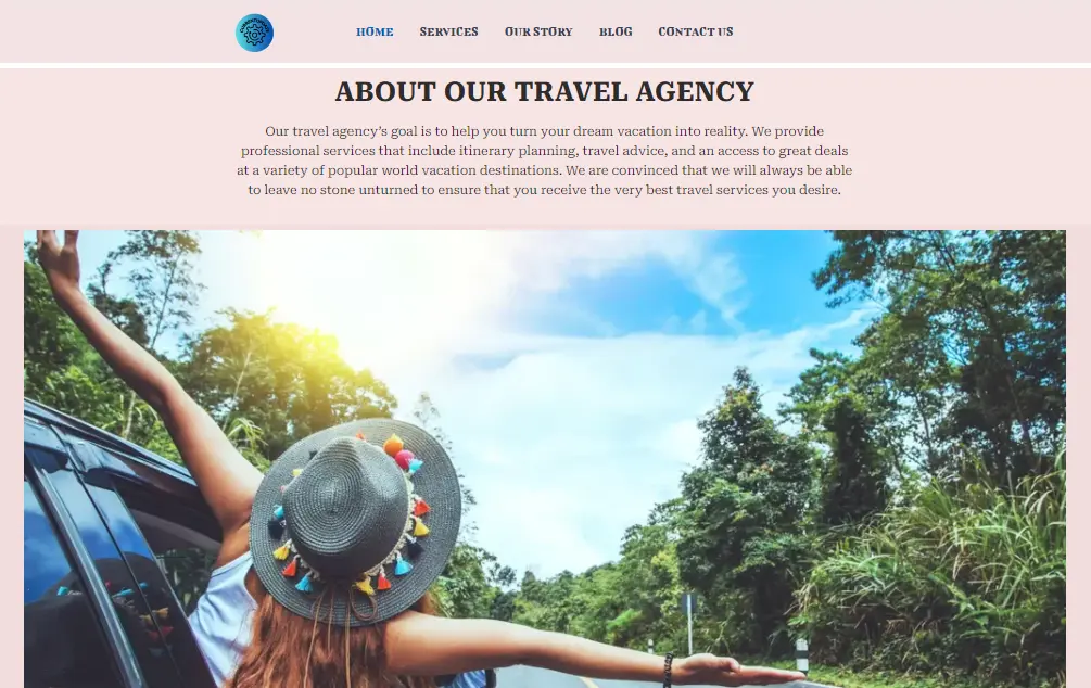 screenshot of travel agency website